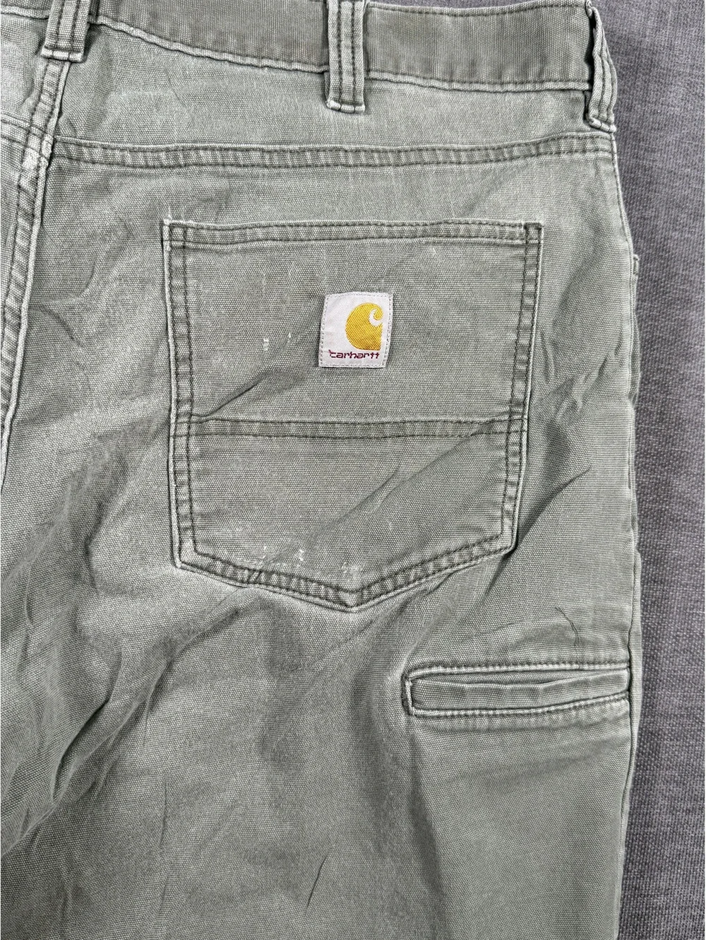 Carhartt Relaxed Fit Olive Green Work Pants, Size 38x30